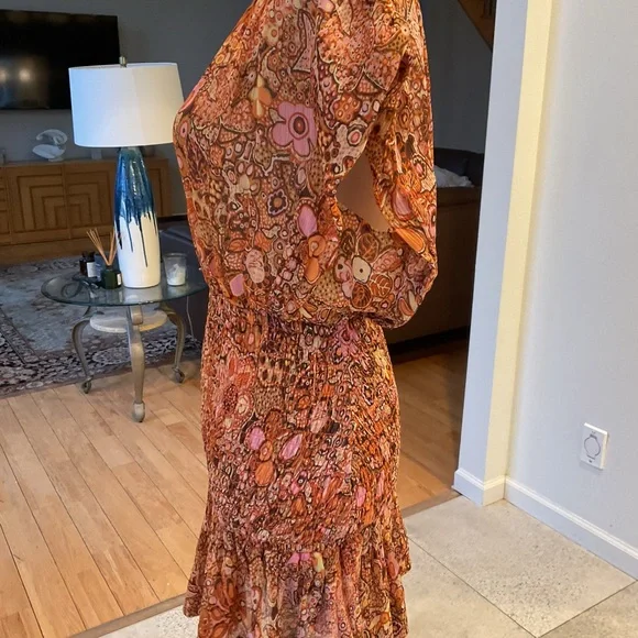 A.L.C. Orange Floral Smocked Mini Dress - Picture 6 of 14